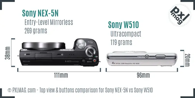 Sony NEX-5N vs Sony W510 top view buttons comparison
