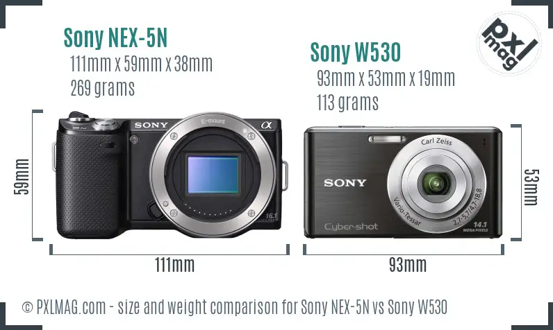 Sony NEX-5N vs Sony W530 size comparison