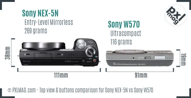 Sony NEX-5N vs Sony W570 top view buttons comparison