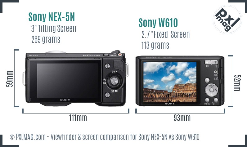 Sony NEX-5N vs Sony W610 Screen and Viewfinder comparison