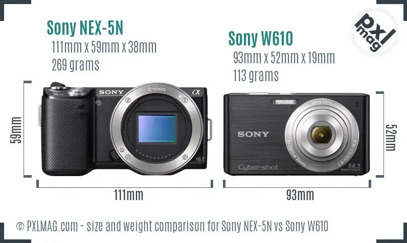 Sony NEX-5N vs Sony W610 size comparison