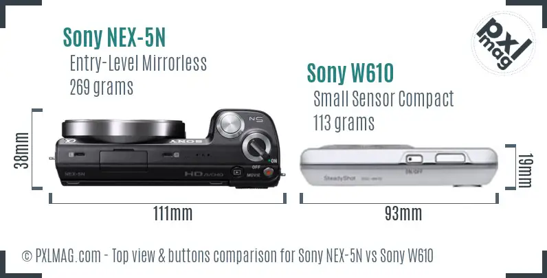 Sony NEX-5N vs Sony W610 top view buttons comparison