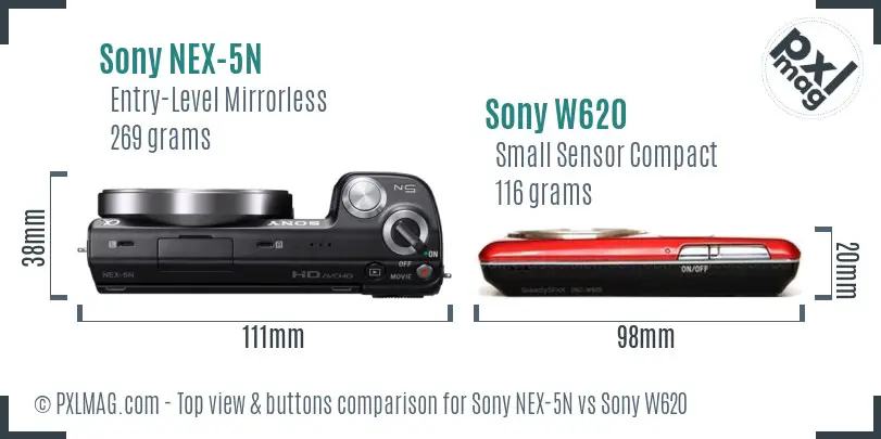 Sony NEX-5N vs Sony W620 top view buttons comparison