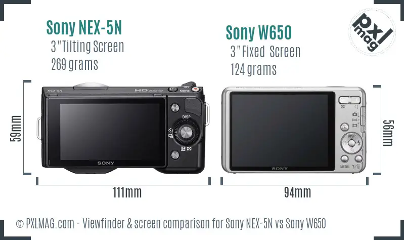 Sony NEX-5N vs Sony W650 Screen and Viewfinder comparison