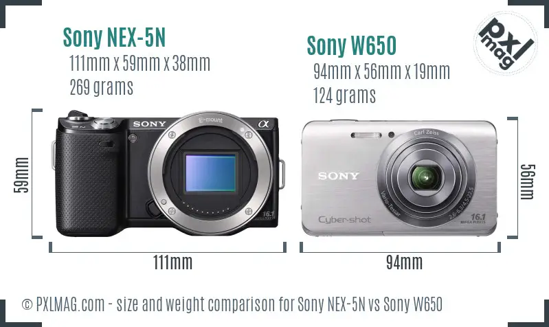 Sony NEX-5N vs Sony W650 size comparison