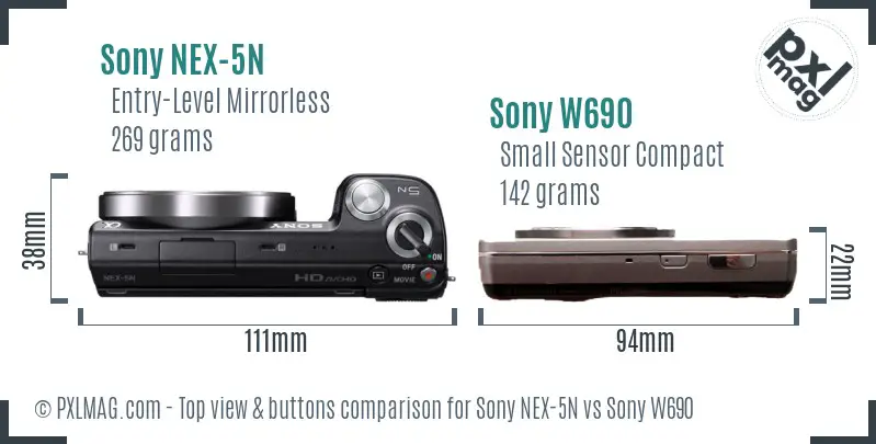 Sony NEX-5N vs Sony W690 top view buttons comparison
