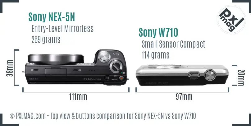 Sony NEX-5N vs Sony W710 top view buttons comparison