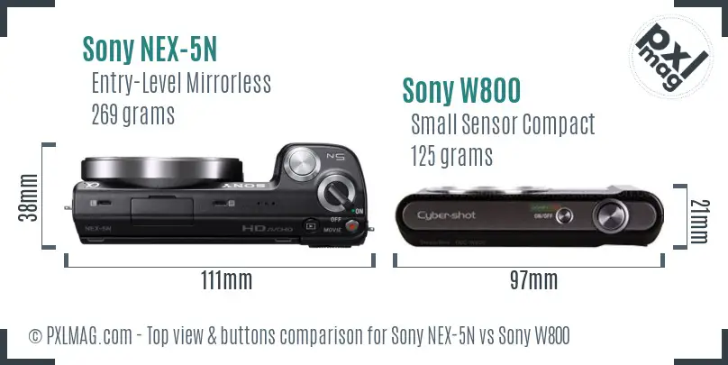 Sony NEX-5N vs Sony W800 top view buttons comparison