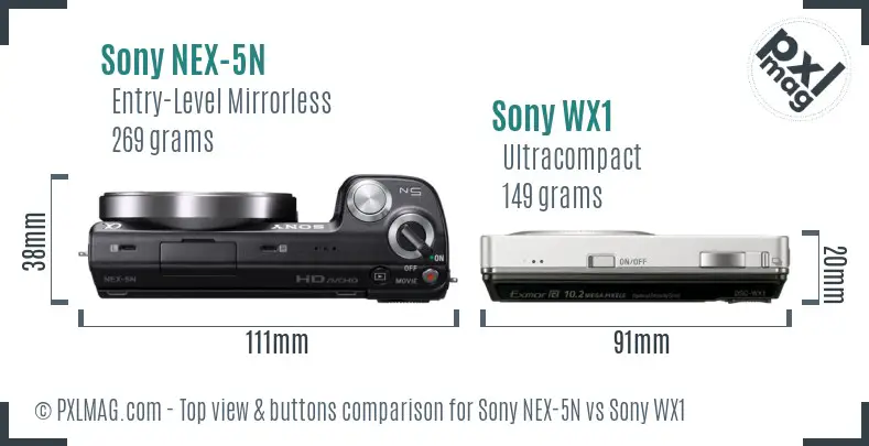 Sony NEX-5N vs Sony WX1 top view buttons comparison