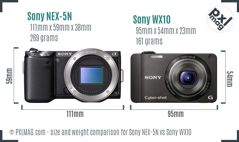 Sony NEX-5N vs Sony WX10 size comparison