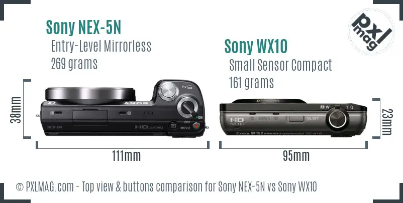 Sony NEX-5N vs Sony WX10 top view buttons comparison