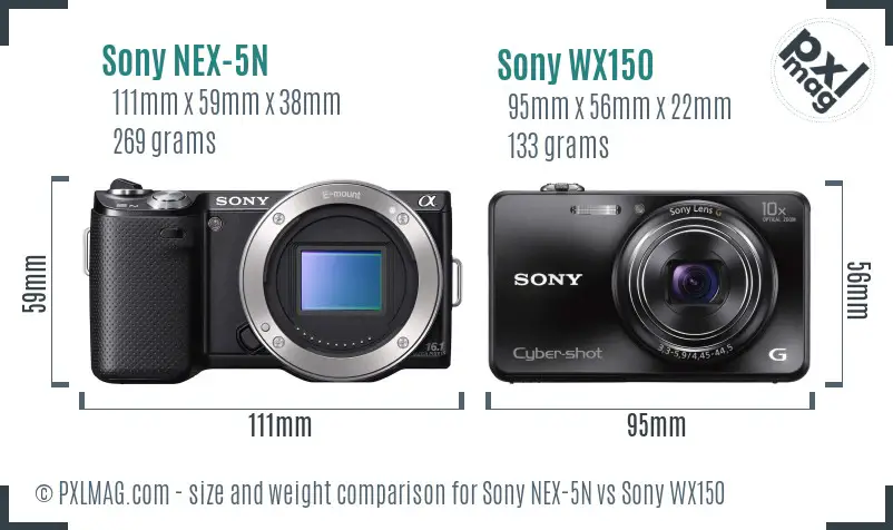 Sony NEX-5N vs Sony WX150 size comparison