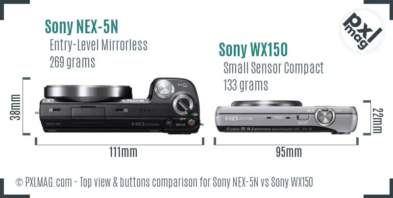 Sony NEX-5N vs Sony WX150 top view buttons comparison