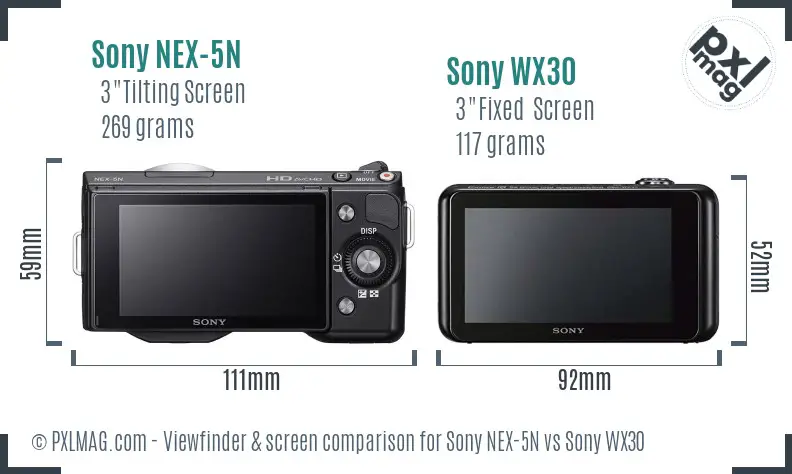Sony NEX-5N vs Sony WX30 Screen and Viewfinder comparison