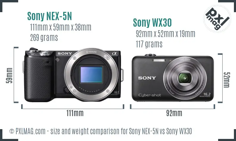 Sony NEX-5N vs Sony WX30 size comparison