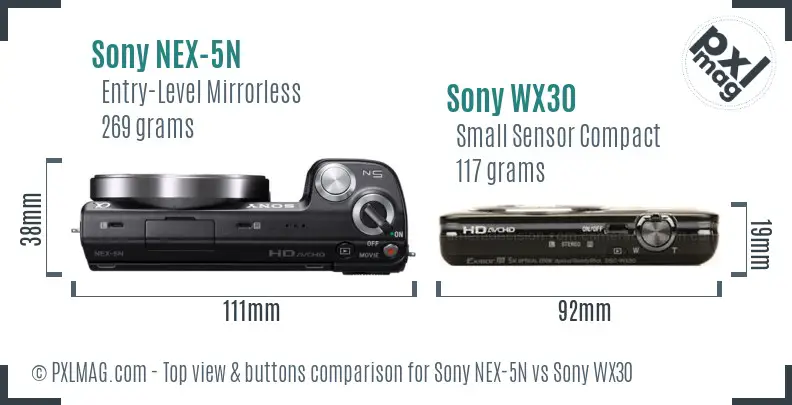 Sony NEX-5N vs Sony WX30 top view buttons comparison