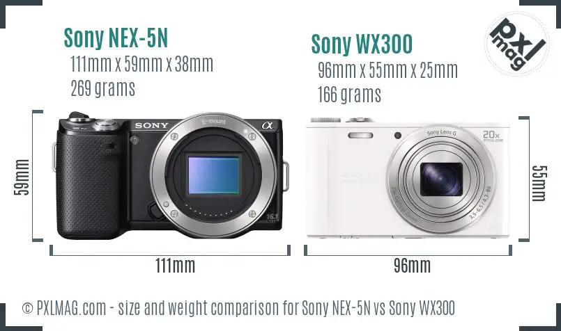 Sony NEX-5N vs Sony WX300 size comparison