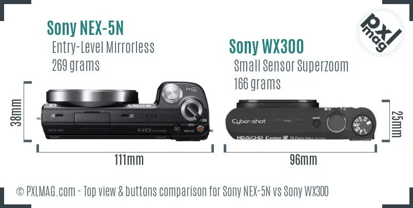 Sony NEX-5N vs Sony WX300 top view buttons comparison