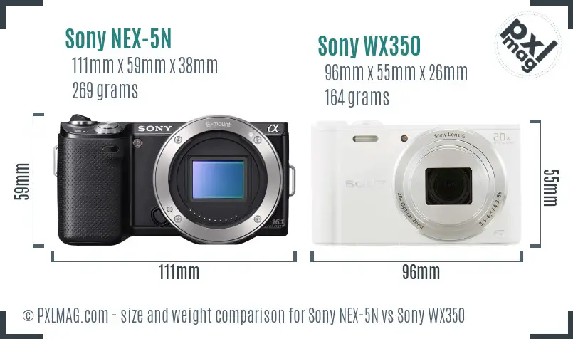 Sony NEX-5N vs Sony WX350 size comparison