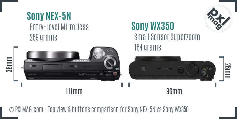Sony NEX-5N vs Sony WX350 top view buttons comparison