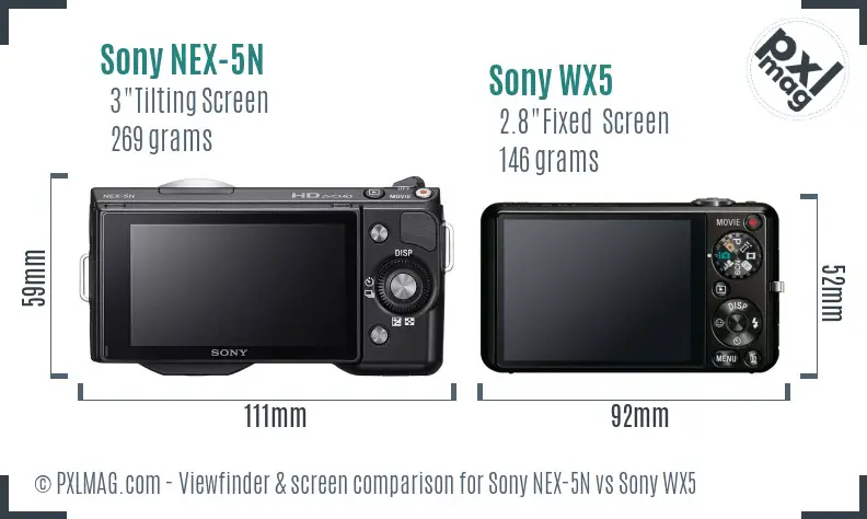 Sony NEX-5N vs Sony WX5 Screen and Viewfinder comparison