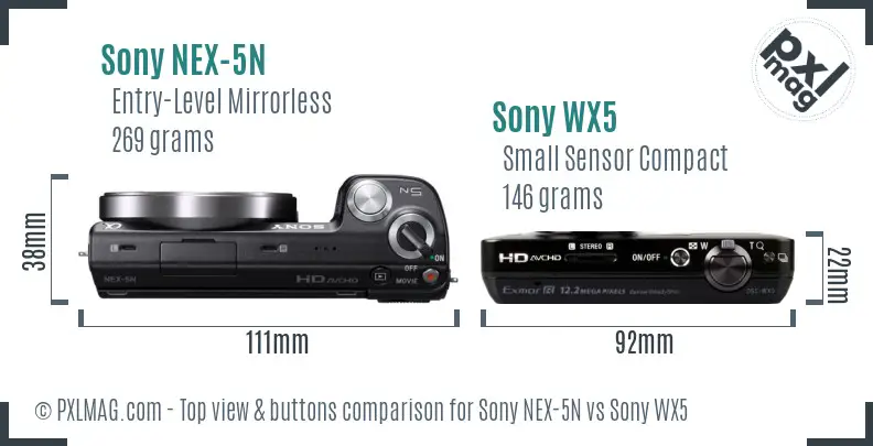 Sony NEX-5N vs Sony WX5 top view buttons comparison