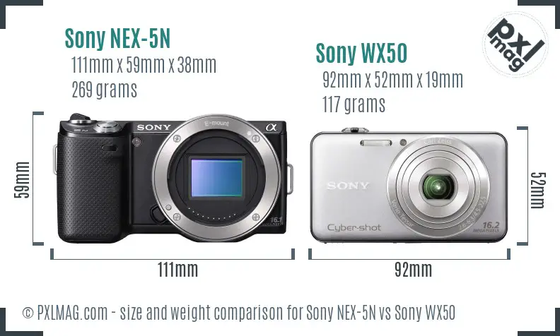 Sony NEX-5N vs Sony WX50 size comparison