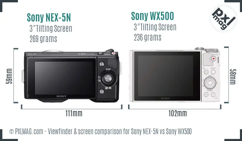 Sony NEX-5N vs Sony WX500 Screen and Viewfinder comparison