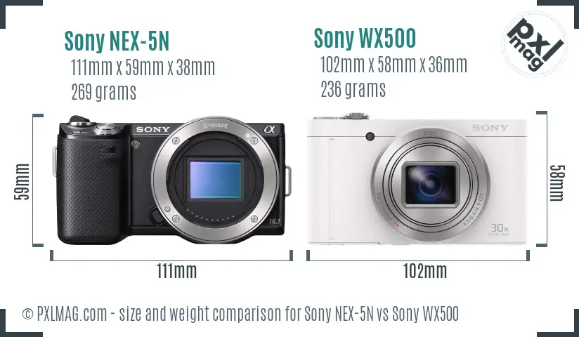 Sony NEX-5N vs Sony WX500 size comparison