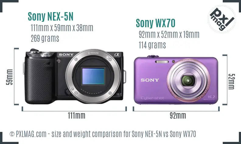 Sony NEX-5N vs Sony WX70 size comparison