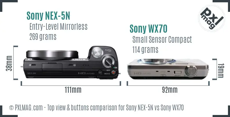 Sony NEX-5N vs Sony WX70 top view buttons comparison