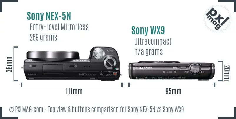 Sony NEX-5N vs Sony WX9 top view buttons comparison