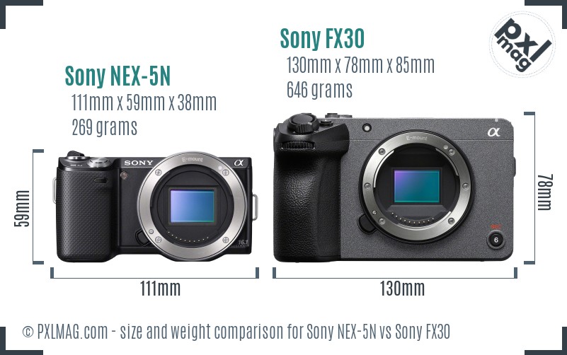 Sony NEX-5N vs Sony FX30 size comparison