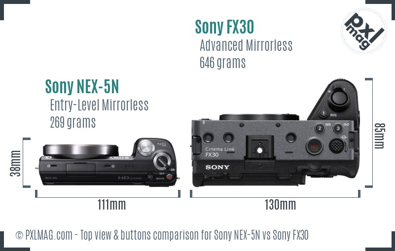 Sony NEX-5N vs Sony FX30 top view buttons comparison