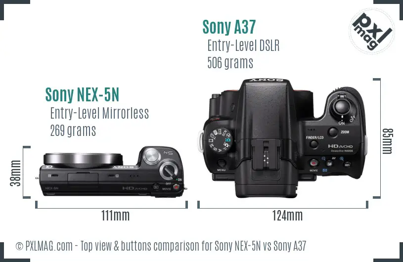 Sony NEX-5N vs Sony A37 top view buttons comparison