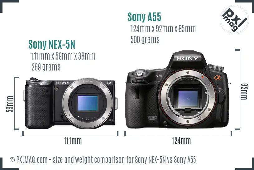 Sony NEX-5N vs Sony A55 size comparison