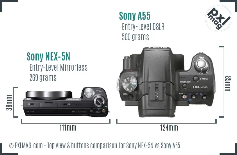 Sony NEX-5N vs Sony A55 top view buttons comparison