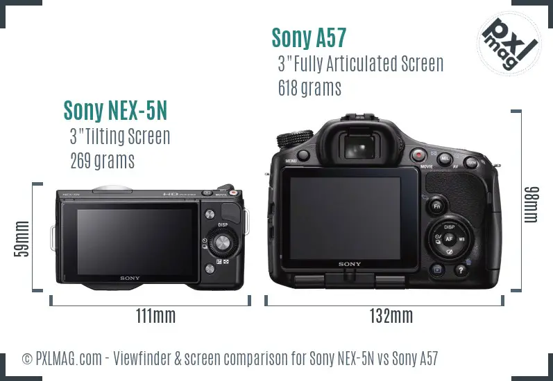 Sony NEX-5N vs Sony A57 Screen and Viewfinder comparison