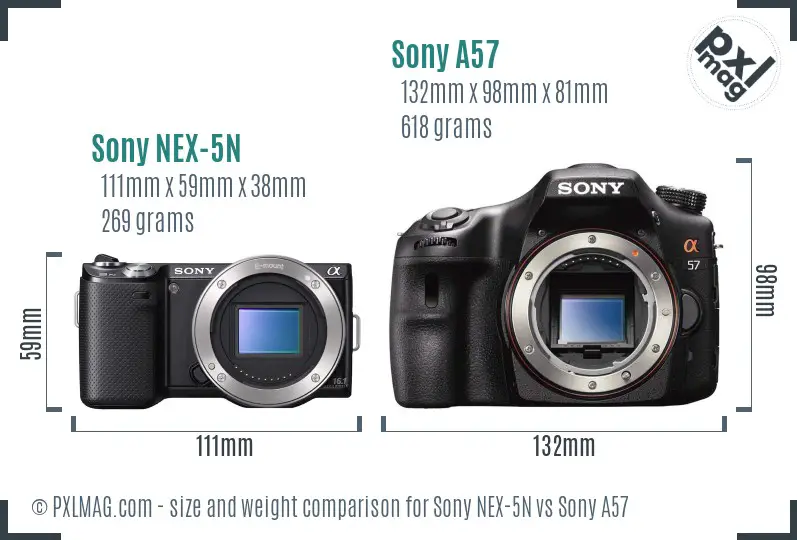 Sony NEX-5N vs Sony A57 size comparison