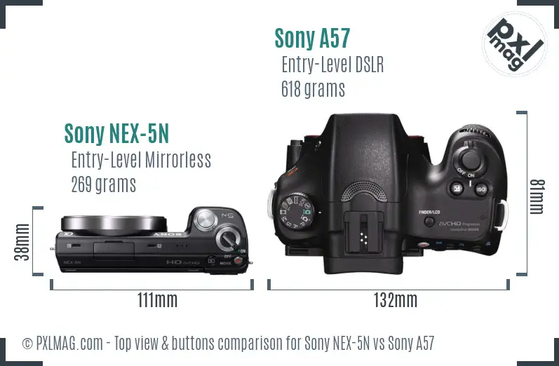 Sony NEX-5N vs Sony A57 top view buttons comparison