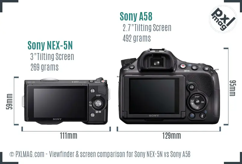 Sony NEX-5N vs Sony A58 Screen and Viewfinder comparison