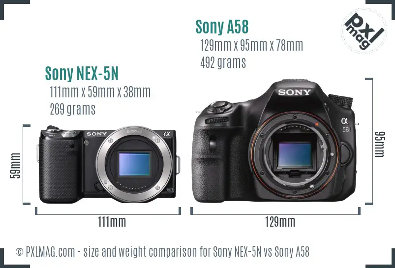 Sony NEX-5N vs Sony A58 size comparison