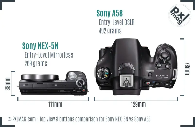 Sony NEX-5N vs Sony A58 top view buttons comparison