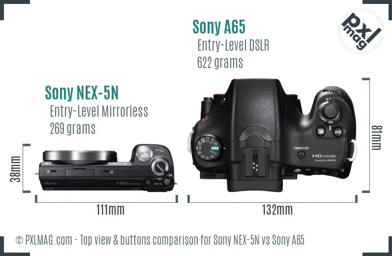 Sony NEX-5N vs Sony A65 top view buttons comparison
