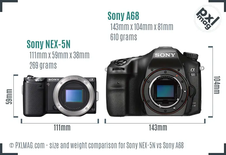 Sony NEX-5N vs Sony A68 size comparison