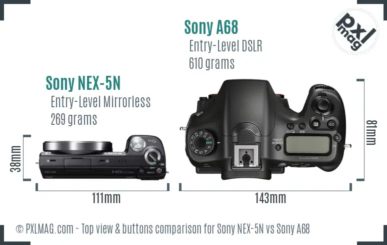 Sony NEX-5N vs Sony A68 top view buttons comparison