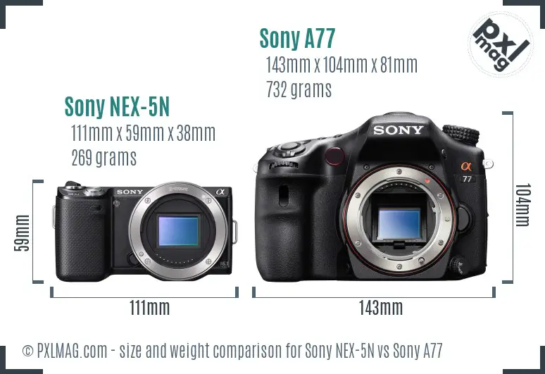 Sony NEX-5N vs Sony A77 size comparison