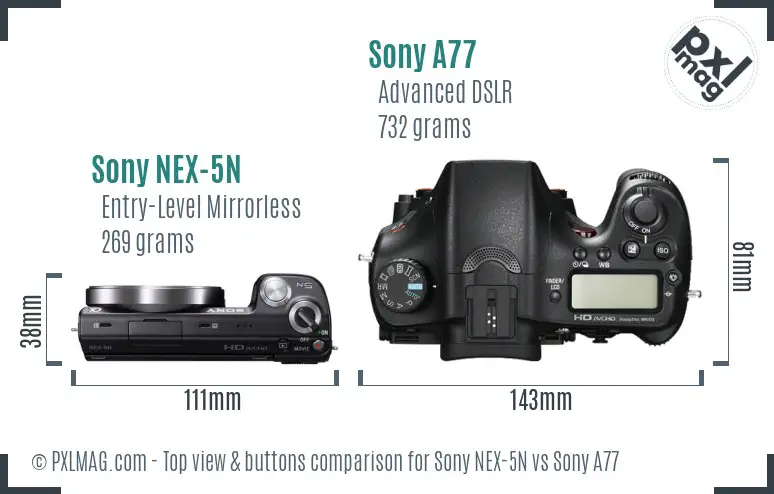 Sony NEX-5N vs Sony A77 top view buttons comparison