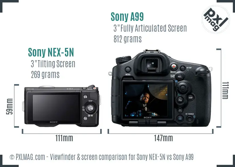 Sony NEX-5N vs Sony A99 Screen and Viewfinder comparison