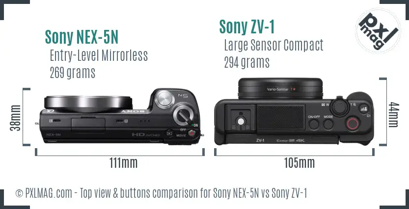 Sony NEX-5N vs Sony ZV-1 top view buttons comparison